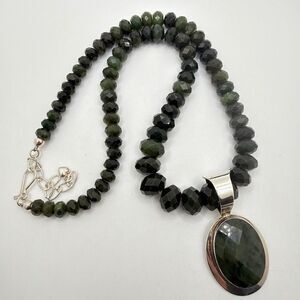 19" DTR Jay King Nephrite Jade necklace w/ silver hardware and rondelle beads!